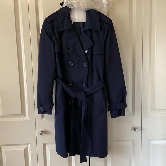 New York & Co Double Breasted Belted Trench Coat, Navy Blue, Large - Picture 3 of 6